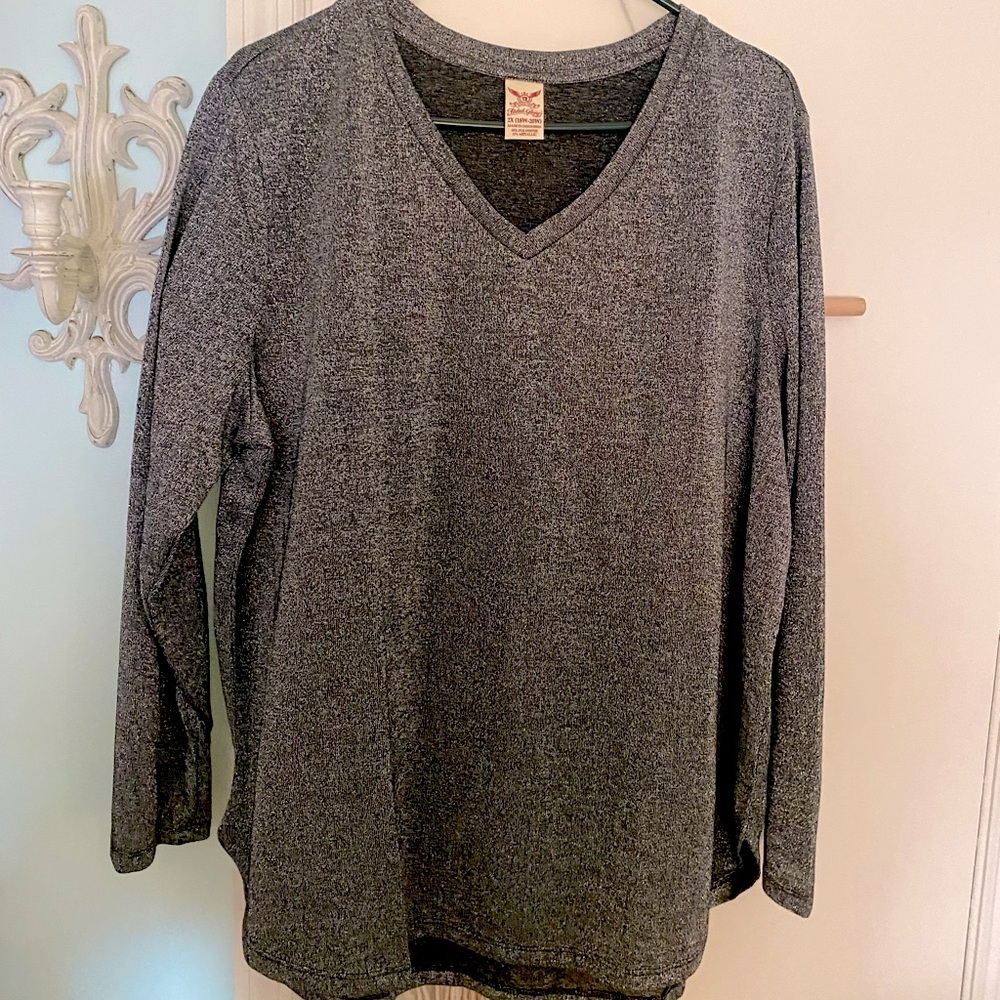 Silver v neck long sleeve top